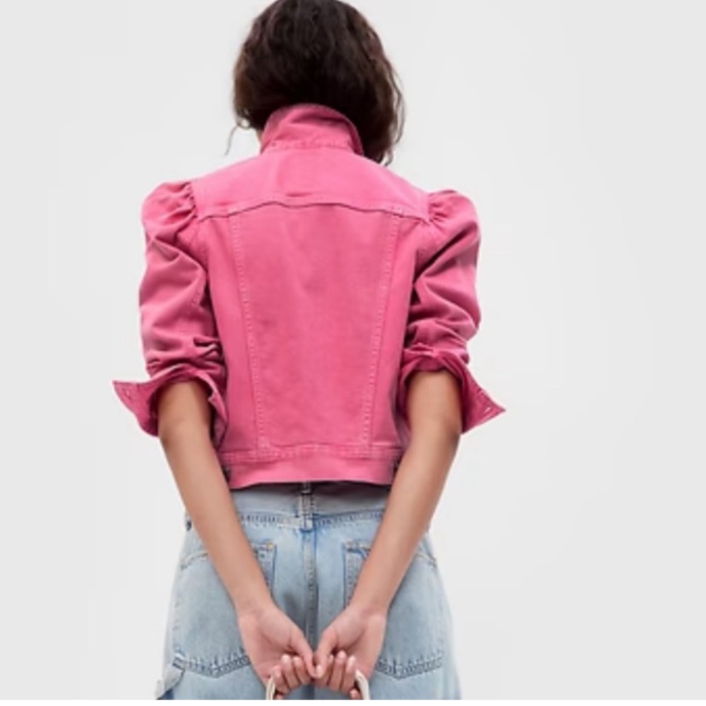 GAP x Barbie Collaboration Puff Sleeve Denim Jacket, Pink, Size XS - Picture 12 of 13